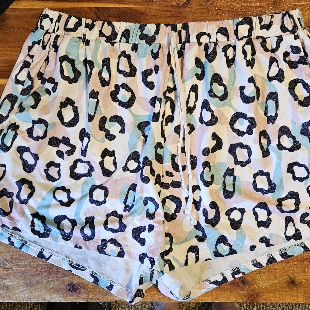 Source Unknown Pastel Leopard Print Athletic Shorts with Drawstring